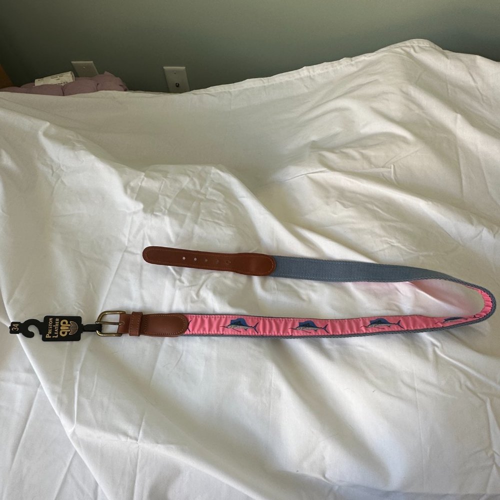 Preston Leather Needle-Point Pink Marlin Belt - Size 34
